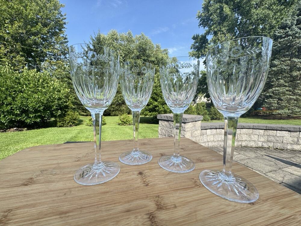 Wedgwood Calendore Cut Crystal 7 3/4" Wine Glass~set Of 4
